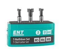 ENT 09003 Juego de 3 fresas para ranuras en T optimizado para tornillos M5 M6 y M8, HW, Vástago (S) 8 mm - Para fresar ranuras para tornillos hexagonales comunes