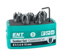ENT 26516 Juego de 5 Avellanadoras HSS Ø 4, 5, 6, 8 y 10 mm, E 90°, Derechas