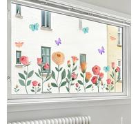 Entgoinggo Caprichosa rosa y mariposa se aferra: calcomanías florales de doble cara, para decoración del hogar, calcomanías reutilizables de PVC para colisiones de pájaros y añadir privacidad