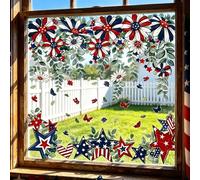 Entgoinggo - Paquete de 8 adhesivos patrióticos, con diseño floral rojo, blanco y azul, calcomanías estáticas reutilizables, para vacaciones de bandera estadounidense, calcomanías de PVC impermeables