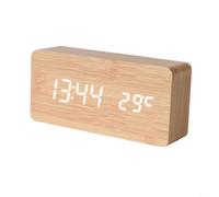 Entgoinggo Reloj despertador digital de madera, con pantalla LED grande, para fecha, temperatura, alarma dual para luz nocturna, lámpara de escritorio portátil, para dormitorio, oficina, decoración