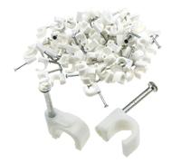 enTie Grapa Redonda Blanca para Cables de 7 mm con Clavo Integrado - Fijación Segura para Instalaciones Interiores y Exteriores [Pack de 100]
