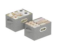 ENUMAIL Caja de Almacenamiento con Manija Metálica,26x20x17cm,Gris,2 Piezas | Cesta de Almacenaje con Placa de Soporte PP,Organizador de escritorio con Mango,Lavable Caja para Armario Abatible de Tejidos