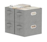 ENUMAIL Caja de Almacenamiento con Manija Metálica,33x23x20cm,Gris,4 Piezas | Cesta de Almacenaje con Placa de Soporte PP,Organizador de escritorio con Mango,Lavable Caja para Armario Abatible de Tejidos