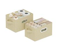 ENUMAIL Cesta Almacenamiento Lavable,26x20x17cm,Gris y Beige,2 Piezas | Caja de Almacenaje con Placa de Soporte PP,Contenedor Almacenamiento con Manija Metálica,Plegable Cesta para Armario sin Tapa