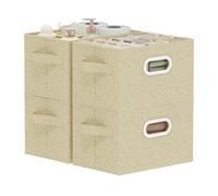 ENUMAIL Cesta Almacenamiento Lavable,26x20x17cm,Gris y Beige,4 Piezas | Caja de Almacenaje con Placa de Soporte PP,Contenedor Almacenamiento con Manija Metálica,Plegable Cesta para Armario sin Tapa