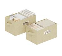 ENUMAIL Cesta Almacenamiento Lavable,33x23x20cm,Gris y Beige,2 Piezas | Caja de Almacenaje con Placa de Soporte PP,Contenedor Almacenamiento con Manija Metálica,Plegable Cesta para Armario sin Tapa