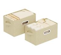 ENUMAIL Cesta Almacenamiento Lavable,38x25x25cm,Gris y Beige,2 Piezas | Caja de Almacenaje con Placa de Soporte PP,Contenedor Almacenamiento con Manija Metálica,Plegable Cesta para Armario sin Tapa