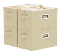 ENUMAIL Cesta Almacenamiento Lavable,38x25x25cm,Gris y Beige,4 Piezas | Caja de Almacenaje con Placa de Soporte PP,Contenedor Almacenamiento con Manija Metálica,Plegable Cesta para Armario sin Tapa