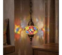 ENVA Lámpara colgante de mosaico turco multicolor, lámpara de araña de cristal de mosaico hecha a mano, lámpara colgante marroquí, lámpara de techo bohemia, acabado de latón antiguo