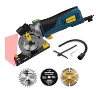 Enventor Mini Sierra Circular con Láser, 600W, 5500RPM, Manejo con una Sola Mano, 3 Hojas de Sierra(89mm), para Madera, Azulejos, Plástico y Metal finos