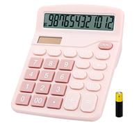 Envysun - Calculadora de escritorio compacta de 12 dígitos con batería solar, calculadora electrónica de oficina con pantalla LCD, calculadora científica de escritorio de doble potencia (Cal-Pink-US)