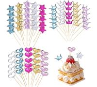 Eowppue Decoración para Tartas + 60 Decoraciones para Muffins + Estrellas, Coronas y Corazones + Adornos de PU y Glizer + Colores Variados Cumpleaños, Bodas y Fiestas de Niñas