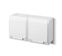EPN - Enchufes Pared, Toma de corriente doble con tapa (para zonas húmedas, IP 44, 16 A, 250 V, montaje en pared), color blanco