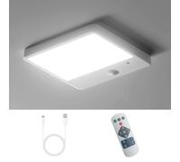 Epochglo Lampara a Pilas con Sensor de Movimiento, Recargable, Regulable, Plafon Led sin Cables, Luz Techo para Baño/Cocina/Pasillo, Cuadrado 16x16 cm, Blanca