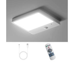 Epochglo Lampara a Pilas con Sensor de Movimiento, Recargable, Regulable, Plafon Led sin Cables, Luz Techo para Baño/Cocina/Pasillo, Cuadrado 16x16 cm, Blanca