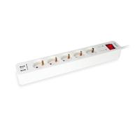 Equip Power Strip with 5 AC Outlets and 2 USB Ports, 1.8m Cable, White, CE Certified, includes integrated switch for convenient energy control and multi socket functionality.