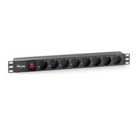 Equip - Regleta Alimentación Aluminio Rack 19 1U 8 Tomas Schuko 2USB Interruptor 4000W Protección Sobretensión Cable 2m Negro