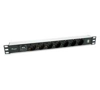 Equip Regleta de alimentación Rack 19" 1U Aluminio 7 tomas Schuko +2 USB SPD 1,8 m Negra