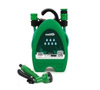 Equipo de riego Meliflor. Manguera flexible 10M 3/8" PVC Multicapa anti UV + Conector rápido 1/2" o 3/4" + Pistola de riego + Soporte pared