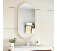 Erfu Espejo de Baño Ovalado 50x100 cm Lujo - Calefacción Antiempañamiento, Iluminación LED Regulable, Temperatura de Color Ajustable, Táctil (en Color Oro)