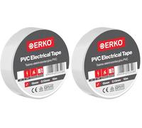 ERKO Cinta aislante Blanca PVC 15mm x 10m Reparación de conductos eléctricos, Alta flexibilidad con fuerte adhesión, Resistente a productos químicos, Cloruro de Polivinilo (Paquete de 2)
