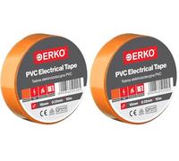 ERKO Cinta aislante Naranja PVC 15mm x 10m Reparación de conductos eléctricos, Alta flexibilidad con fuerte adhesión, Resistente a productos químicos, Cloruro de Polivinilo (Paquete de 2)