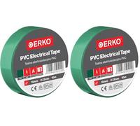 ERKO Cinta aislante Verde PVC 15mm x 10m Reparación de conductos eléctricos, Alta flexibilidad con fuerte adhesión, Resistente a productos químicos, Cloruro de Polivinilo (Paquete de 2)