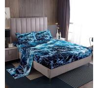 Erosebridal Juego de sábanas de Olas Azules, tamaño King, Juego de sábanas con Estampado de océano y mar, sábanas con Estampado de Grano de Agua Marina, sábana Superior náutica con Bolsillo Profundo
