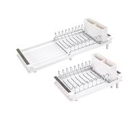 Erreke Escurreplatos Plegable, Escurridor de Platos, Drena al Fregadero, Rejilla de Acero Inoxidable, Escurre Platos Pequeño Compacto Encimera Cocina, Escurreplatos sobre Fregadero, 28x20 cm (Blanco)