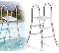 Errzom Escaleras de Acero Inoxidable para Piscina, Escalera de 4 Peldaños para Piscinas Elevadas con Doble Barandilla, Escalera para Piscinas con Pared de 135 cm,85cm
