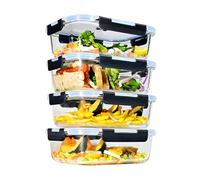 ERUIV 1520ml Recipientes de Cristal Para Alimentos - 4 pieza (4 envase, 4 tapa) Set de Contenedores de Alimentos, Apto Para Lavavajilla, Microondas, Congelador, A Prueba de Fugas, Sin BPA