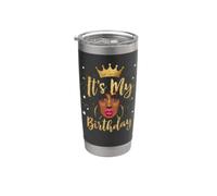 Es mi cumpleaños, chica afroamericana, corona, mujer negra Vaso térmico de acero inoxidable de doble pared