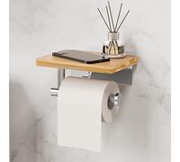 ES Portarrollos para Papel Higiénico con Estante Adhesivo Bambú Porta Papel Higienico Aero Inoxidable SUS304 Soporte Papel Higienico Pulido, BPH220BADM