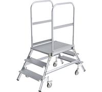 Escalera con tarima de ascenso por ambos lados MUNK, plataforma y escalones de metal ligero
