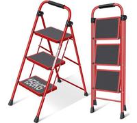 Escalera de 3 peldaños Unyqoos® con barandilla: escalera doméstica plegable y antideslizante, con peldaños anchos y bordes elevados, ideal para la cocina, el baño y la oficina