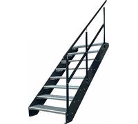 Escalera de acero con barandilla de 8 escalones, con estructura lateral, barandilla a la derecha, galvanizada y con pintura en polvo color antracita. Dimensiones: (Ancho x Alto x Profundidad) 140 x 15