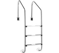 Escalera de acero inoxidable de 3 peldaños para piscina, con capacidad de carga de hasta 150 kg, escalera de entrada de color plateado, antideslizante, para instalación fija, dimensiones: 53 x 63 x 14