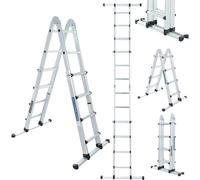 Escalera de aluminio de 410 cm. Escalera telescópica, plegable y de apoyo. Escalera extensible con barra estabilizadora. Escalera multifuncional y versátil. Modelo LG4