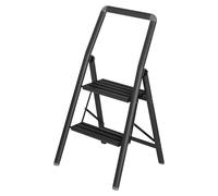 Escalera de aluminio ligera WENKO Compact, escalera de tijera con barra de seguridad de enganche y agarre, con 2 escalones para alcanzar una altura de 44 cm, peldaños antideslizantes, 3,05 kg, 45,5 x