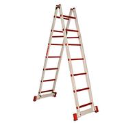 Escalera de Fibra de Vidrio con 12 Peldaños - 181 x 58 x 40 cm - Modelo 2TFVT-06 - Sistema de Bisagras y Anticierre - Base Estabilizadora con Taco - Escalera Multiusos de Doble Subida - Faraone