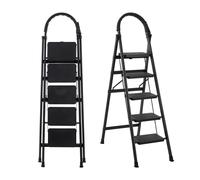 Escalera de pie de 5 peldaños, marca SevenComfort. Escalera plegable, capacidad de hasta 150 kg. Incluye sistema de seguridad, barra de agarre antideslizante y soporte para herramientas. Color:
