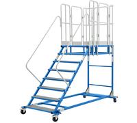 Escalera de plataforma XXL eurokraft pro, con piezas insertadas de rejilla, dimensiones de la plataforma 810 x 1250 mm