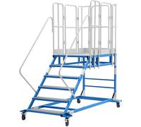 Escalera de plataforma XXL eurokraft pro, con piezas insertadas de rejilla, dimensiones de la plataforma 810 x 1250 mm