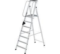 Escalera de tijera de aluminio con plataforma grande MUNK, barandilla a ambos lados