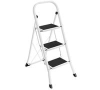 Escalera de Tijera, Escalera con 3 Peldaños, Plegable, Bloqueo de Seguridad, FÁcil de Guardar, Carga hasta 150 kg, Blanco Simple GSL12WT (3 Peldaños Blanco (116-105x75.5x46.5cm)