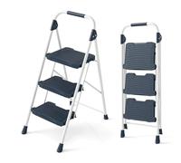 Escalera de tres peldaños de COSTWAY, plegable, con barandilla acolchada y peldaños antideslizantes de gran superficie, escalera de pie con plataforma plegable, capacidad máxima de 360 kg, color azul
