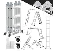 Escalera multifunción 4x3, 360 cm, 7 en 1, de aluminio, con 2 plataformas y 2 ruedas de transporte, con capacidad de hasta 150 kg. Escalera multifunción, escalera plegable, escalera combinada, escaler