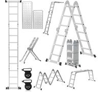 Escalera multifunción 4x3, escalera multifuncional 7 en 1 de 366 cm, escalera de aluminio, escalera plegable con 2 plataformas y ruedas, escalera doméstica, carga máxima 150 kg, escalera multifunciona