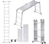 Escalera multifunción 6 en 1: escalera telescópica con 2 plataformas, 2 ruedas, escalera de mano, escalera de apoyo y escalera doméstica. Fabricada en aluminio, 4x3